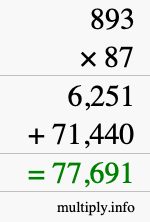 How to calculate 893 times 87 using long multiplication