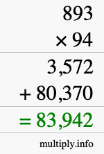 How to calculate 893 times 94 using long multiplication