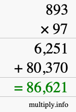How to calculate 893 times 97 using long multiplication