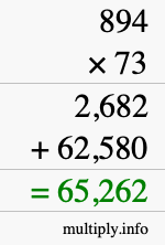 How to calculate 894 times 73 using long multiplication