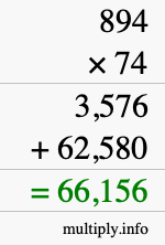 How to calculate 894 times 74 using long multiplication
