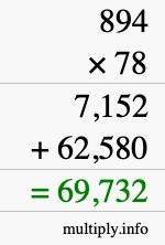 How to calculate 894 times 78 using long multiplication
