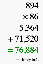 How to calculate 894 times 86 using long multiplication