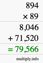 How to calculate 894 times 89 using long multiplication