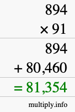 How to calculate 894 times 91 using long multiplication