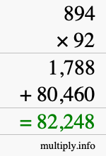 How to calculate 894 times 92 using long multiplication