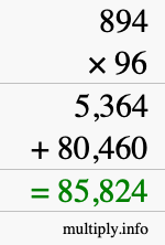 How to calculate 894 times 96 using long multiplication