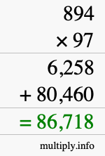 How to calculate 894 times 97 using long multiplication