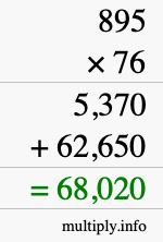 How to calculate 895 times 76 using long multiplication