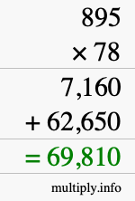 How to calculate 895 times 78 using long multiplication