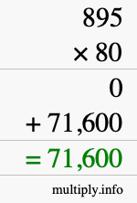 How to calculate 895 times 80 using long multiplication