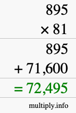 How to calculate 895 times 81 using long multiplication