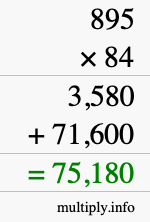 How to calculate 895 times 84 using long multiplication