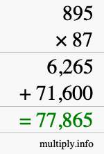 How to calculate 895 times 87 using long multiplication
