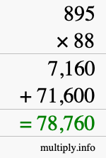 How to calculate 895 times 88 using long multiplication