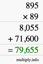 How to calculate 895 times 89 using long multiplication