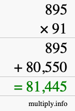 How to calculate 895 times 91 using long multiplication