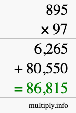 How to calculate 895 times 97 using long multiplication