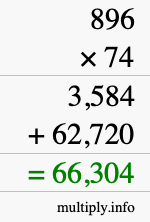 How to calculate 896 times 74 using long multiplication