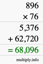 How to calculate 896 times 76 using long multiplication