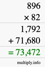 How to calculate 896 times 82 using long multiplication