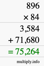 How to calculate 896 times 84 using long multiplication