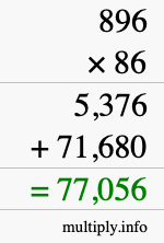 How to calculate 896 times 86 using long multiplication