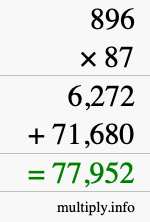 How to calculate 896 times 87 using long multiplication