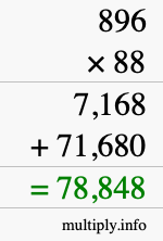 How to calculate 896 times 88 using long multiplication