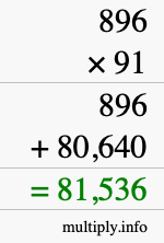 How to calculate 896 times 91 using long multiplication