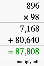 How to calculate 896 times 98 using long multiplication