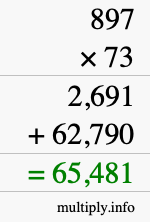 How to calculate 897 times 73 using long multiplication