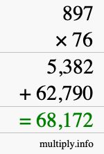 How to calculate 897 times 76 using long multiplication