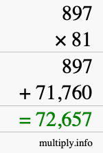 How to calculate 897 times 81 using long multiplication