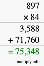 How to calculate 897 times 84 using long multiplication