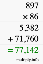 How to calculate 897 times 86 using long multiplication