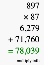 How to calculate 897 times 87 using long multiplication