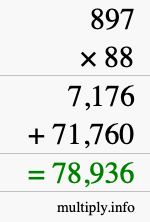 How to calculate 897 times 88 using long multiplication