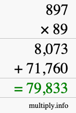 How to calculate 897 times 89 using long multiplication