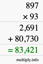 How to calculate 897 times 93 using long multiplication