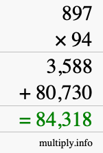 How to calculate 897 times 94 using long multiplication