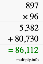 How to calculate 897 times 96 using long multiplication