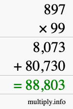 How to calculate 897 times 99 using long multiplication