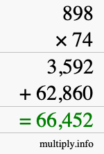 How to calculate 898 times 74 using long multiplication