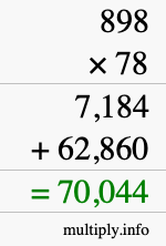 How to calculate 898 times 78 using long multiplication