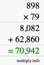 How to calculate 898 times 79 using long multiplication