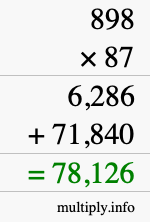 How to calculate 898 times 87 using long multiplication