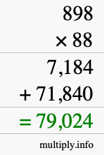How to calculate 898 times 88 using long multiplication