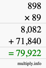 How to calculate 898 times 89 using long multiplication