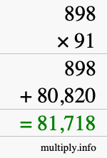 How to calculate 898 times 91 using long multiplication